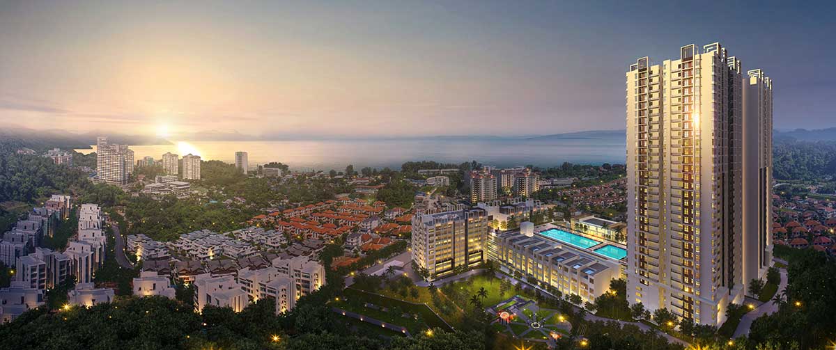 Evening pano shot of Ferringhi Residence 2 located in Penang developed by Mah Sing