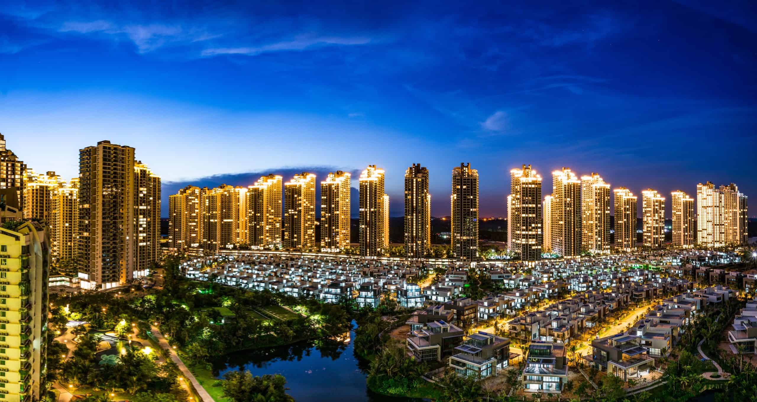 Pano night shot of country garden facade